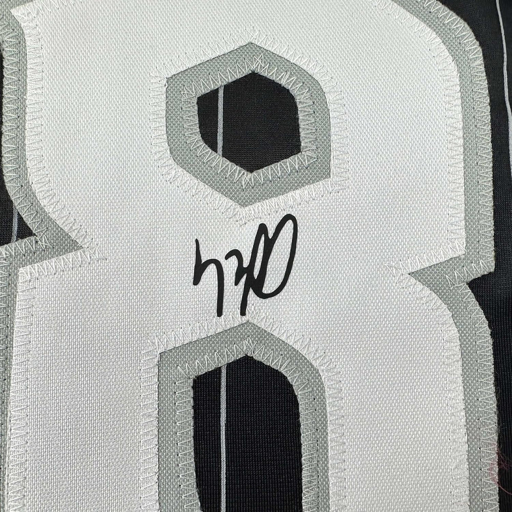 Framed Facsimile Autographed Luis Robert 35x39 Chicago Black Pinstripe City Connect Reprint Laser Auto Baseball Jersey (ONLINE ORDER ONLY)