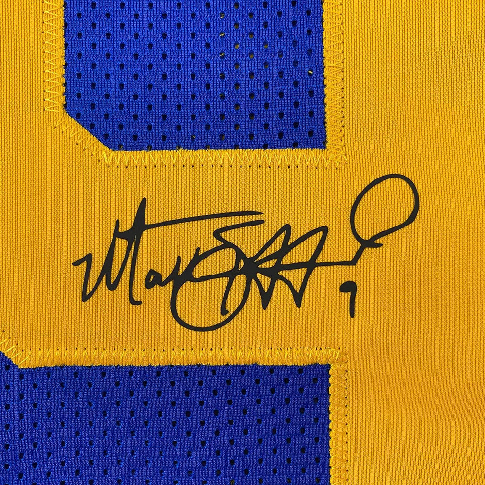 Framed Facsimile Autographed Matthew Stafford 35x39 Los Angeles LA Royal Blue Retro Reprint Laser Auto Football Jersey (ONLINE ORDER ONLY)