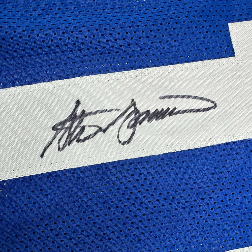 Framed Autographed/Signed Steve Spurrier 35x39 Florida Blue College Football Jersey JSA COA