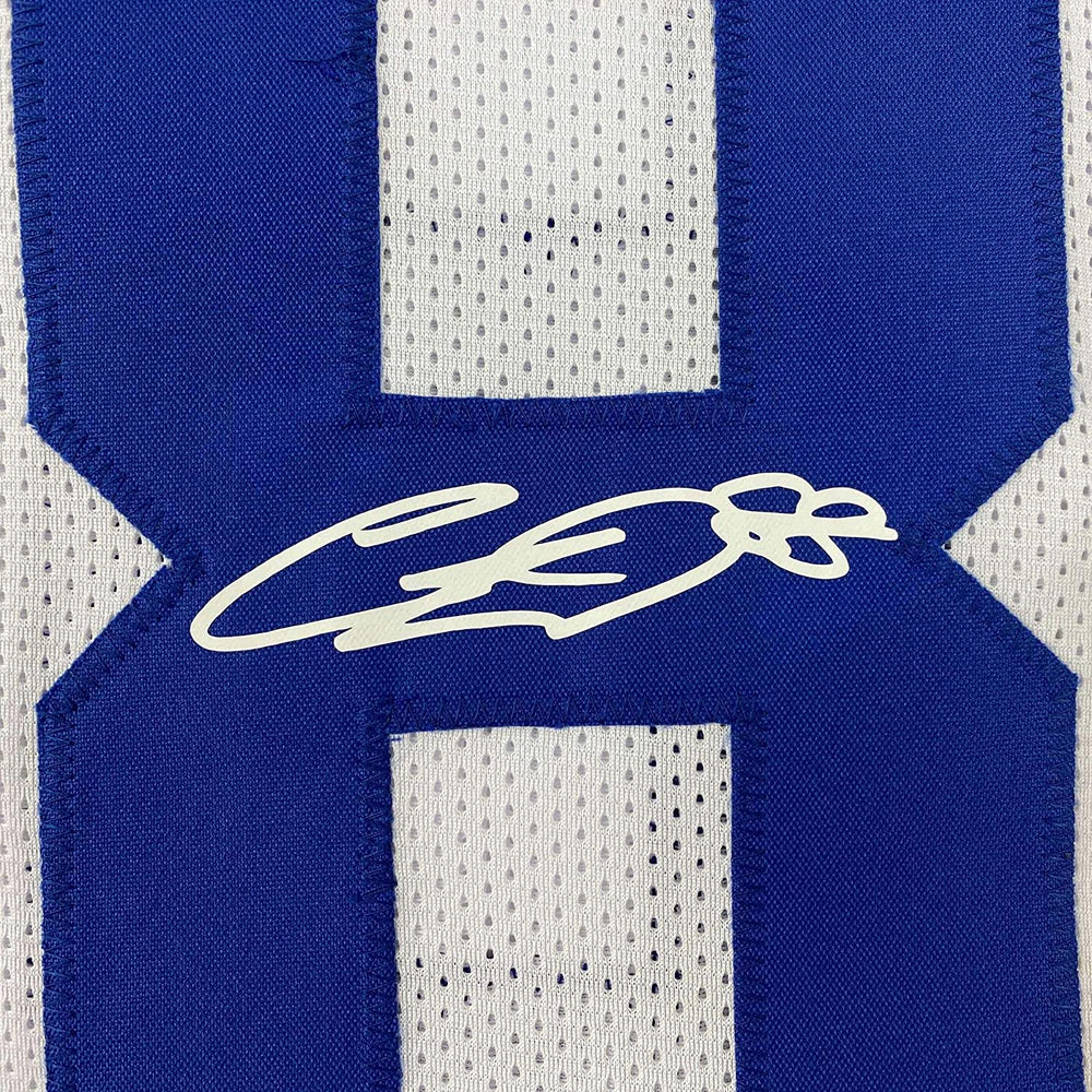 Framed Facsimile Autographed CeeDee Lamb 35x39 Dallas White Reprint Laser Auto Football Jersey Size Men's XL (ONLINE ORDER ONLY)