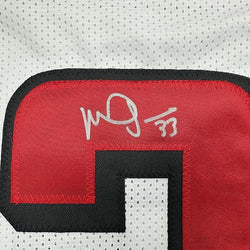 Framed Autographed/Signed Michael Turner 35x39 Atlanta White Football Jersey Beckett BAS COA