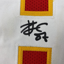 Framed Facsimile Autographed Travis Kelce 35x39 Kansas City Red Reprint Laser Auto Football Jersey Size Men's XL (ONLINE ORDER ONLY)