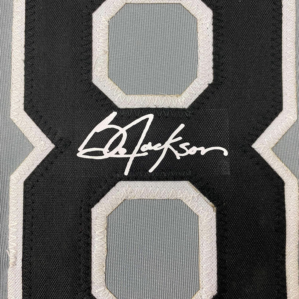 Framed Facsimile Autographed Bo Jackson 35x39 Chicago Grey Reprint Laser Auto Baseball Jersey (ONLINE ORDER ONLY)
