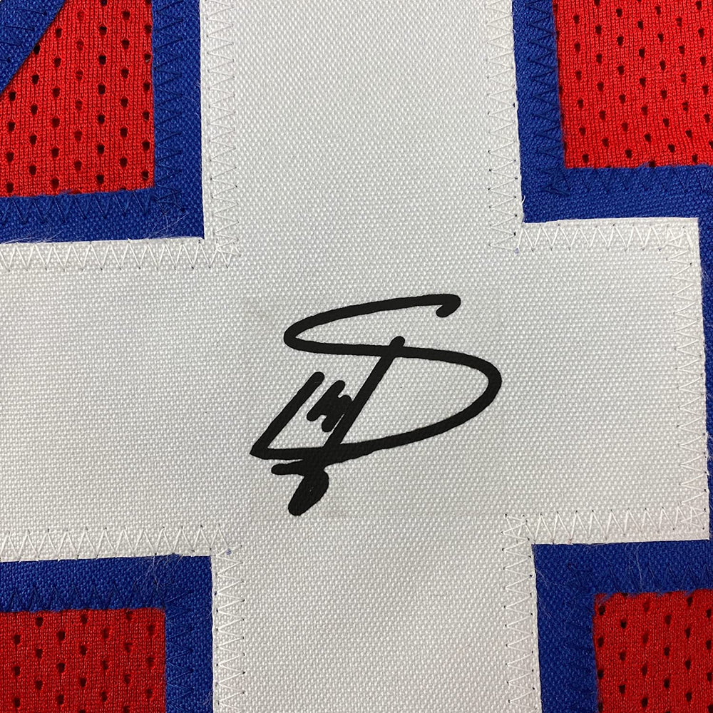 Framed Facsimile Autographed Stefon Diggs 35x39 Buffalo Red Reprint Laser Auto Football Jersey (ONLINE ORDER ONLY)