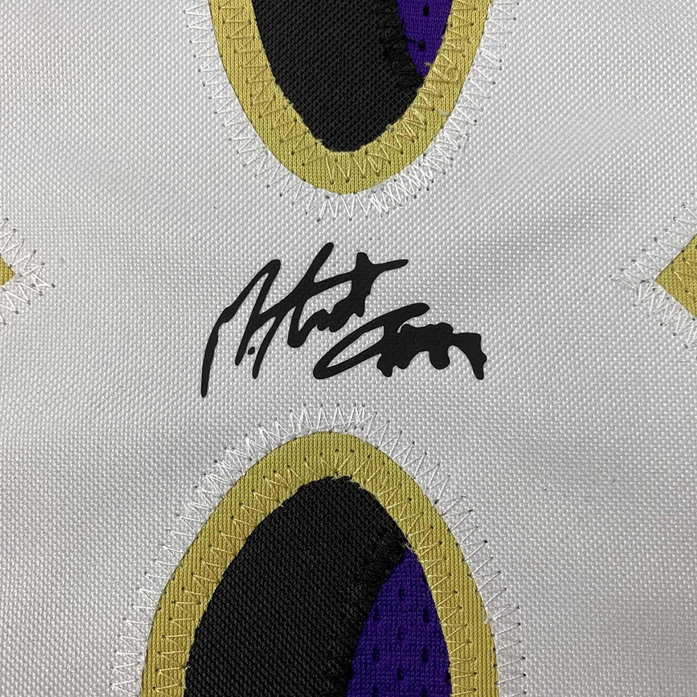 Framed Facsimile Autographed Mark Andrews 35x39 Baltimore Purple Reprint Laser Auto Football Jersey (ONLINE ORDER ONLY)