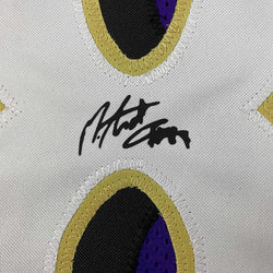 Framed Facsimile Autographed Mark Andrews 35x39 Baltimore Purple Reprint Laser Auto Football Jersey (ONLINE ORDER ONLY)