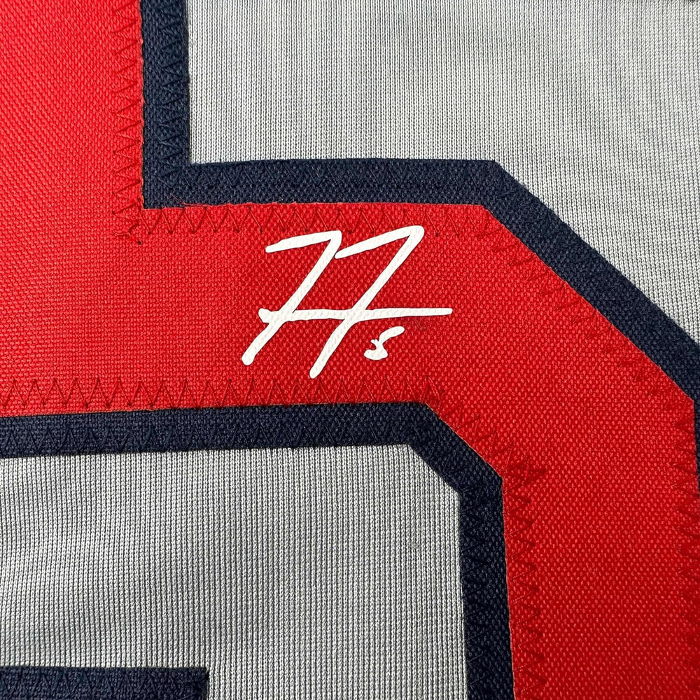 Framed Facsimile Autographed Freddie Freeman 35x39 Atlanta Grey Reprint Laser Auto Baseball Jersey (ONLINE ORDER ONLY)