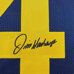 Framed Facsimile Autographed Jim Harbaugh 35x39 Michigan Blue Reprint Laser Auto College Football Jersey (ONLINE ORDER ONLY)