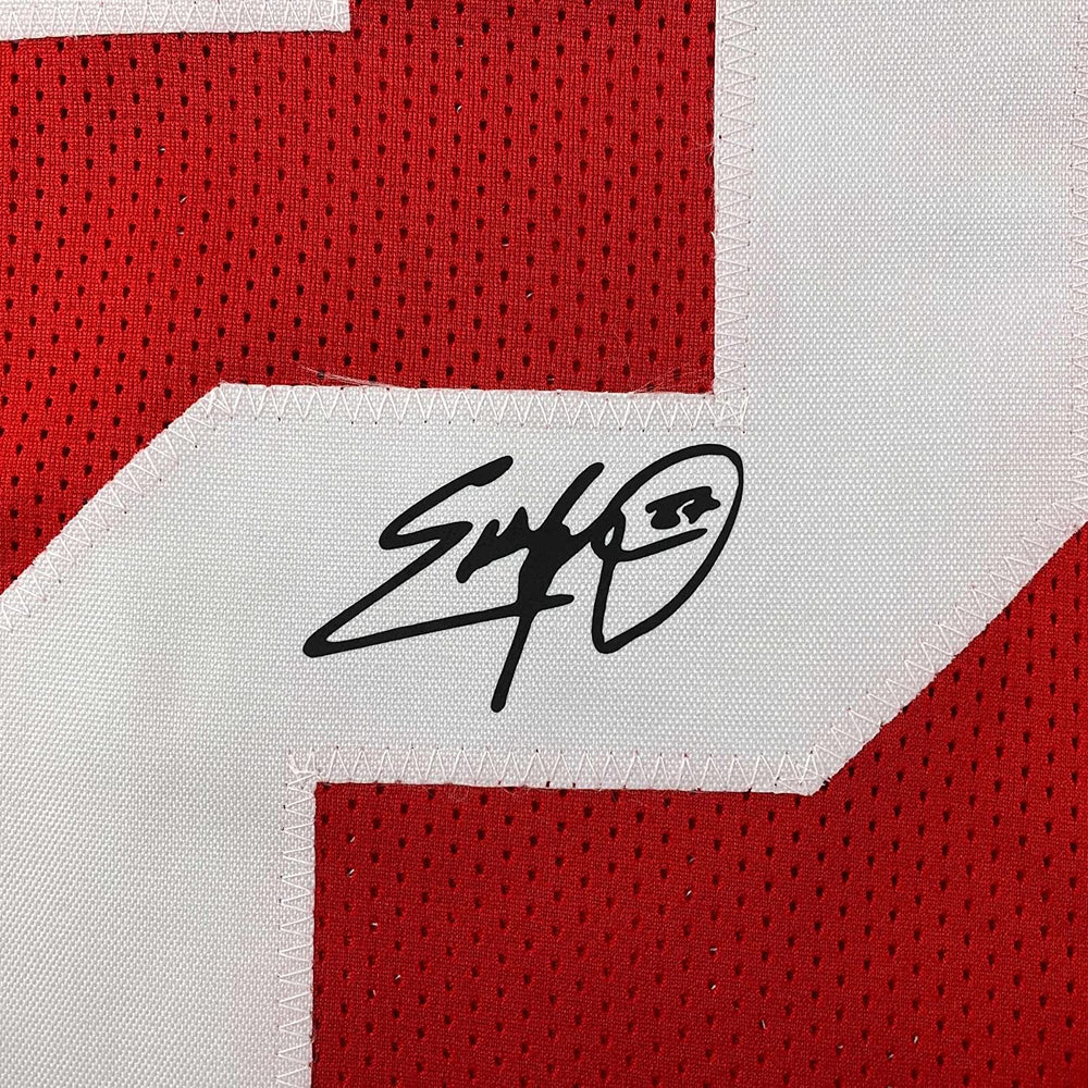 Framed Facsimile Autographed Eddie George 35x39 Ohio State Red Reprint Laser Auto College Football Jersey (ONLINE ORDER ONLY)