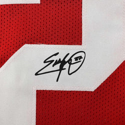 Framed Facsimile Autographed Eddie George 35x39 Ohio State Red Reprint Laser Auto College Football Jersey (ONLINE ORDER ONLY)