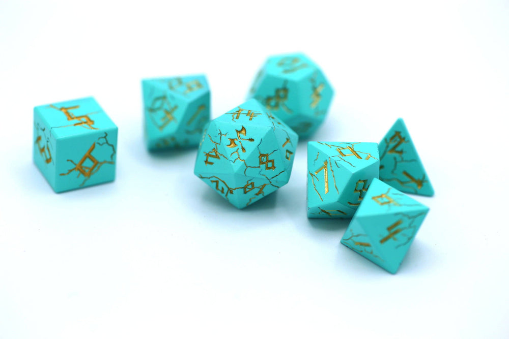 Turquoise with Silver Solid Metal Barbarian Dice Set (ONLINE ORDER ONLY)
