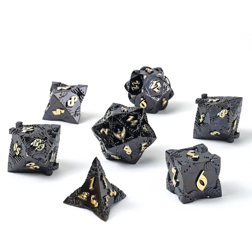 Solid Metal Paladin Class RPG Dice Set - Gunmetal w/ Gold