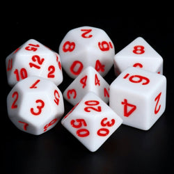 White Opaque with Red Numbering 7-Dice Set RPG (Online Only)