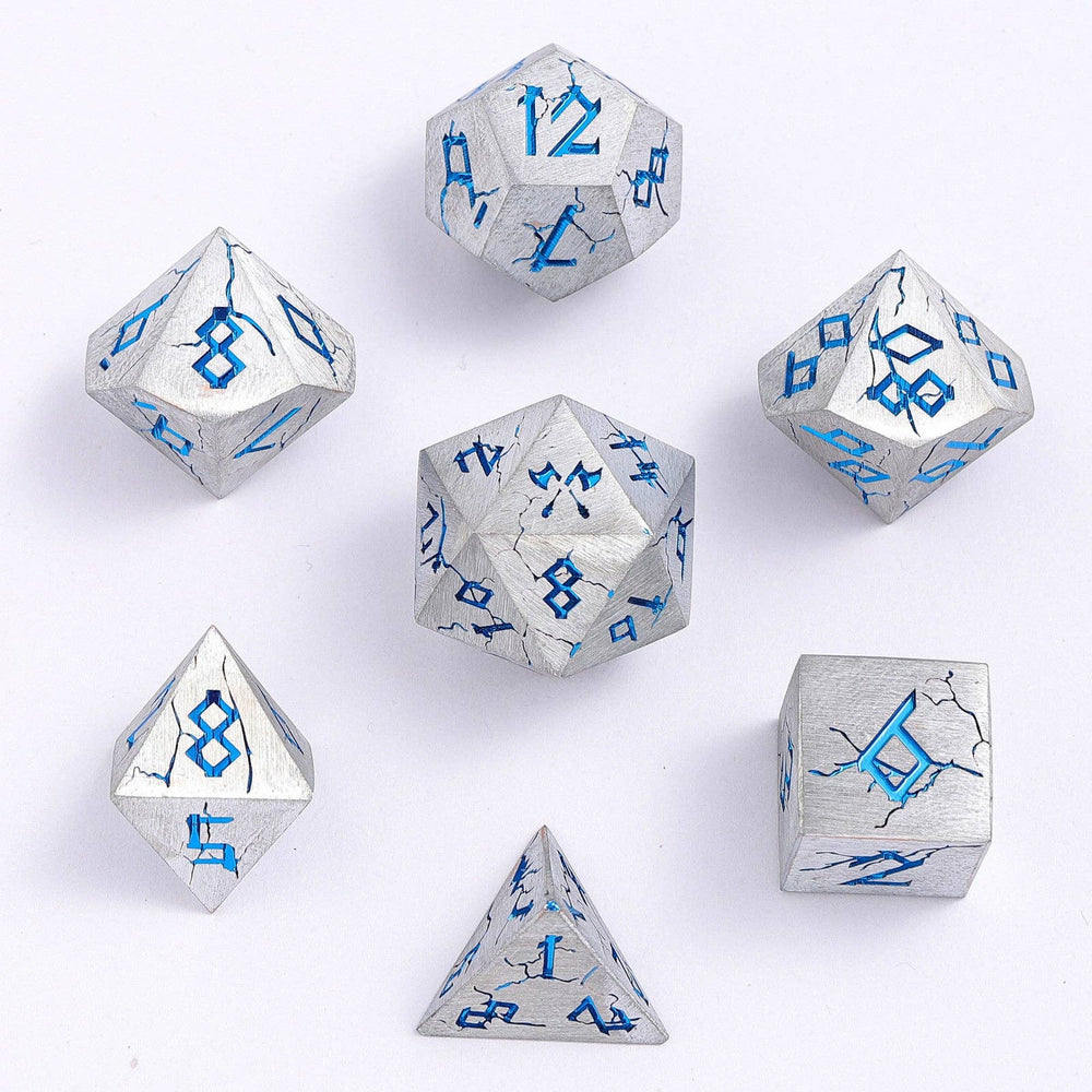 Barbarian Solid Metal Polyhedral Dice Set - Matte Silver Blue (ONLINE ORDER ONLY)