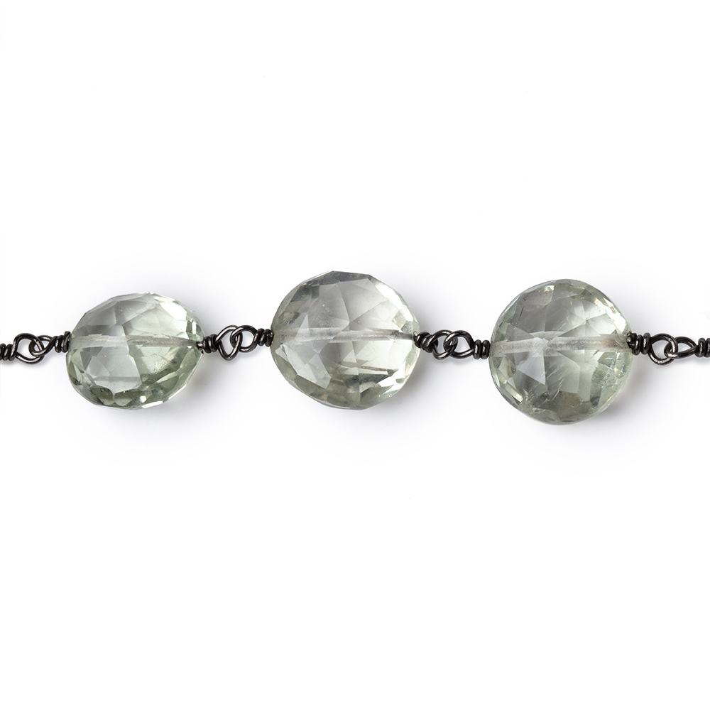 9.5-10.5mm Prasiolite Faceted Coin Beads on Black Gold over .925 Silver Chain