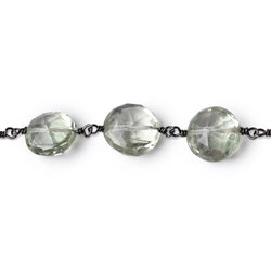 9.5-10.5mm Prasiolite Faceted Coin Beads on Black Gold over .925 Silver Chain