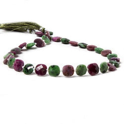 9.5-10.5mm Ruby in Zoisite faceted pillow beads 13.5 inch 29 pieces (ONLINE ORDER ONLY)