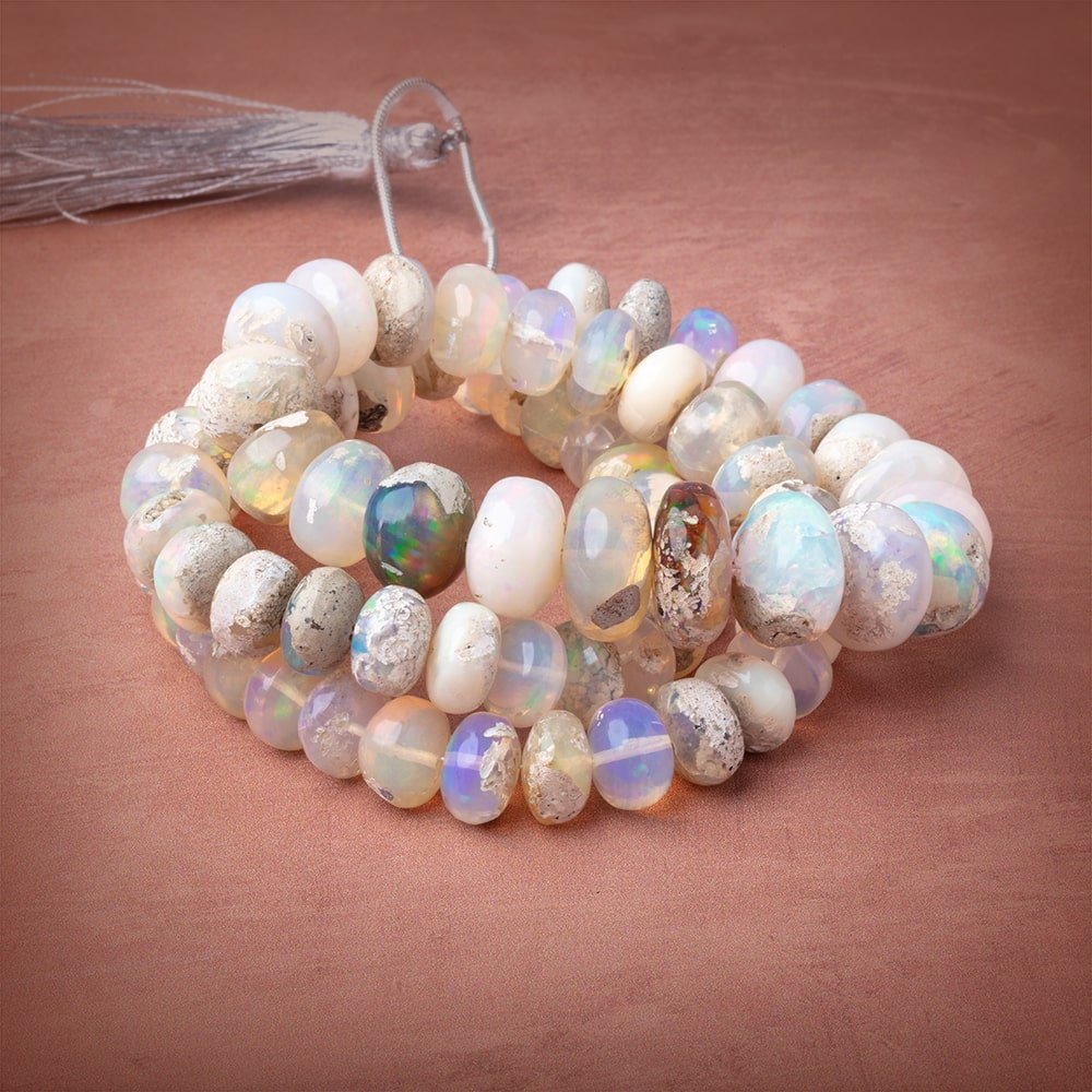 9.5-15mm Ethiopian Opal with Matrix Plain Rondelle Beads 20 inch 75 pieces AA (ONLINE ORDER ONLY)