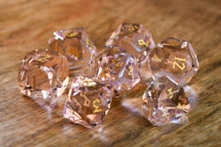 Baby Pink Topaz Multifaceted Glass Dice Set (ONLINE ORDER ONLY)