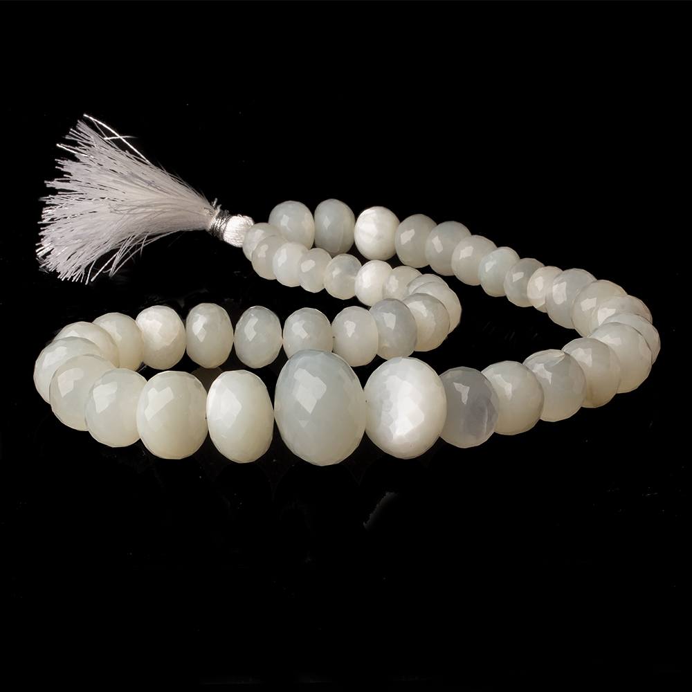 9.5mm - 21mm White Moonstone faceted rondelles 16 inch 43 beads A (ONLINE ORDER ONLY)