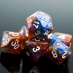Brown & Blue w/white Galaxy Glitter 7-Dice Set RPG (Online Only)
