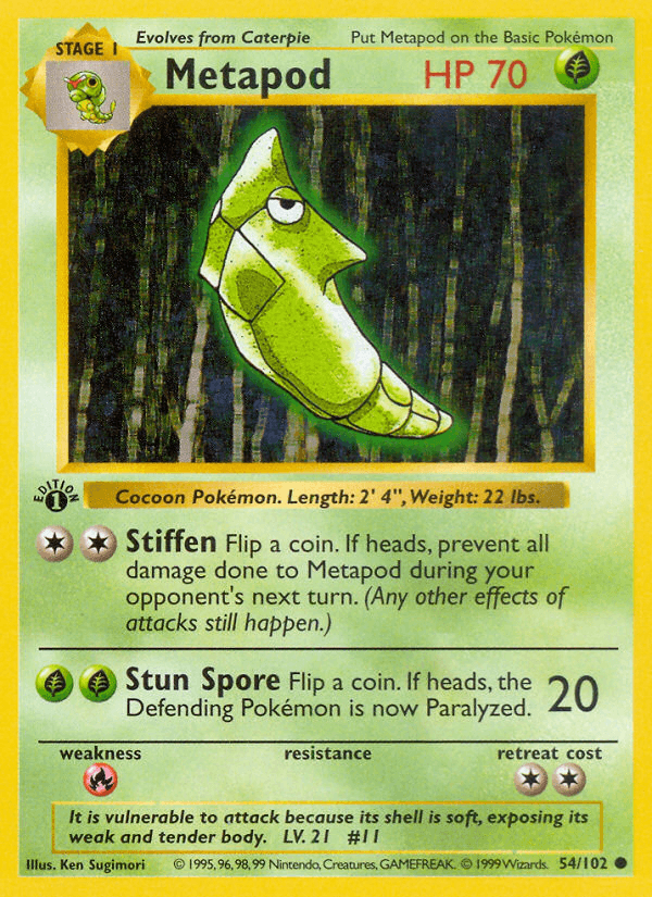 Metapod (54/102) (Shadowless) [Base Set 1st Edition] (Online Only)