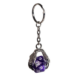 Claw Purple D20 Keychain Featuring Silver Metal Dragon Claw + d20 (Online Only)