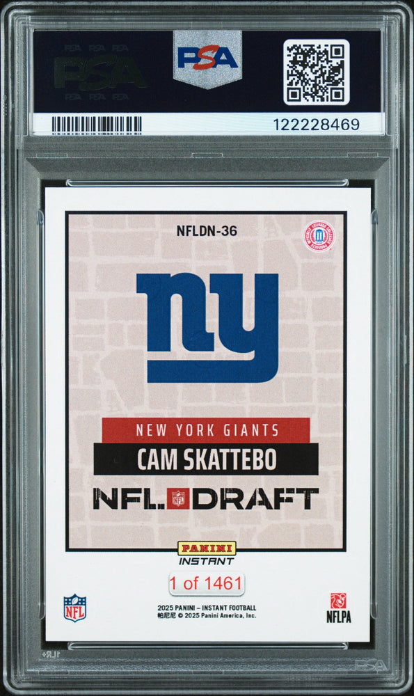 Graded 2025 Panini Instant Cam Skattebo #NFLDN36 NFL Draft Night Rookie RC Football Card PSA 9 Mint (ONLINE ORDER ONLY)