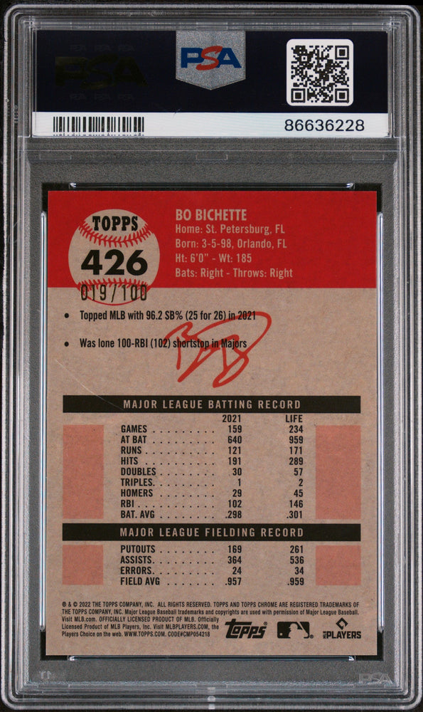 2022 TOPPS CHROME PLATINUM ANNIVERSARY BO BICHETTE ATOMIC #426 PSA 9 (Online Order Only)
