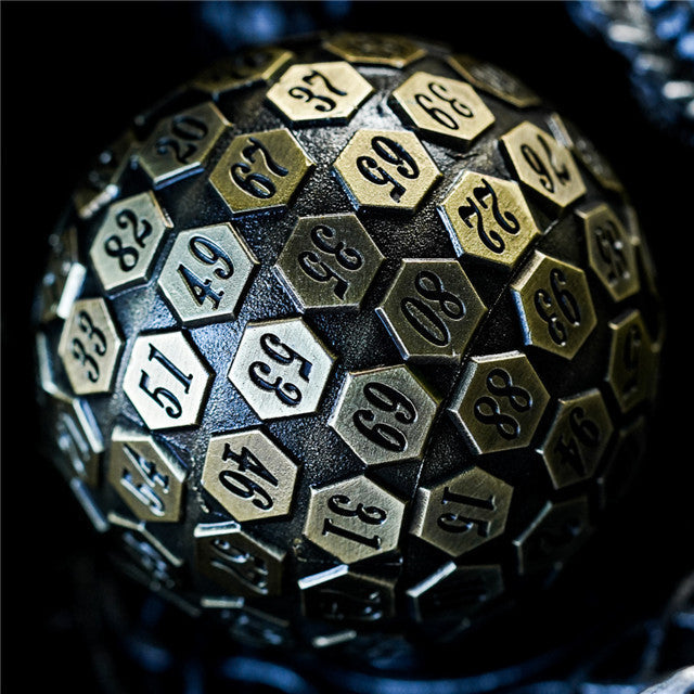 Metal Single 100 Sided Polyhedral Dice (D100) | Brass Color Solid (45mm) (Online Only)