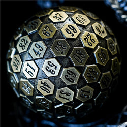 Metal Single 100 Sided Polyhedral Dice (D100) | Brass Color Solid (45mm) (Online Only)