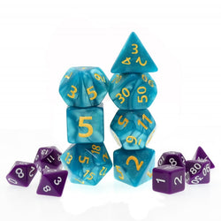 Blue Giant Pearl Dice (7) with Green Numbers RPG Role Playing Dice (Online Only)