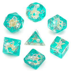 Starfish & Pearl Floating in Green Glitter 7-Dice Set (Online Only)
