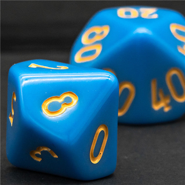 Light Blue Homage 7-Dice Set w/Yellow Numbers Minimalist (Online Only)