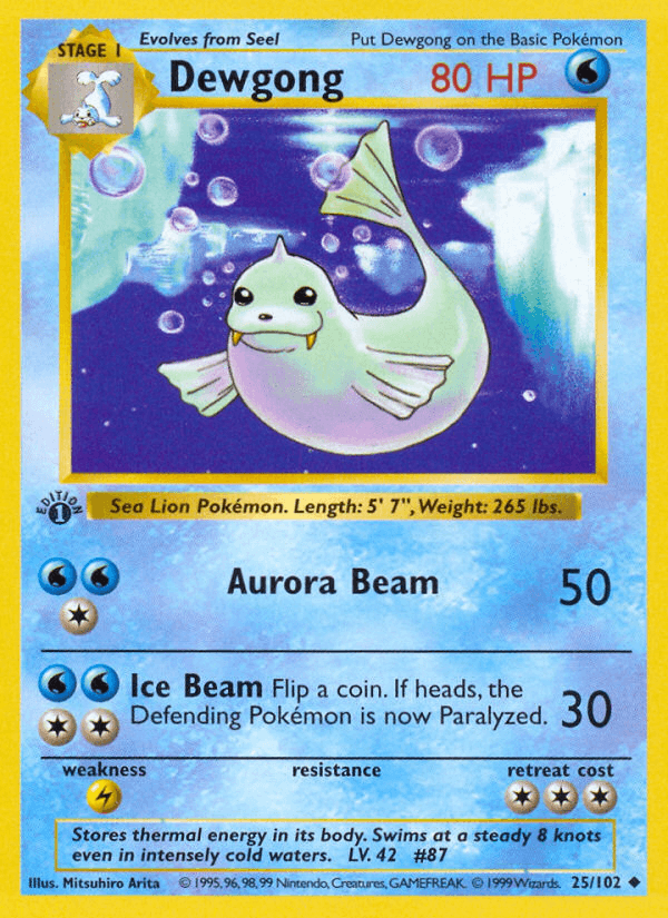 Dewgong (25/102) (Shadowless) [Base Set 1st Edition] (Online Only)