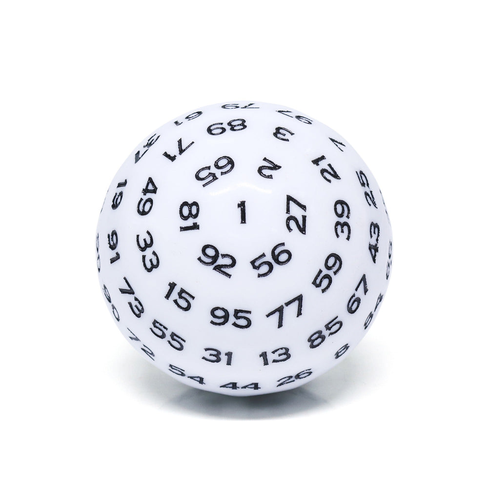 "White" Single 100 Sided Polyhedral Dice (D100) | Solid White Color (45mm) Black (Online Only)