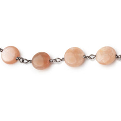 9mm Peach Moonstone Plain Coins on Black Gold Plated Chain (ONLINE ORDER ONLY)