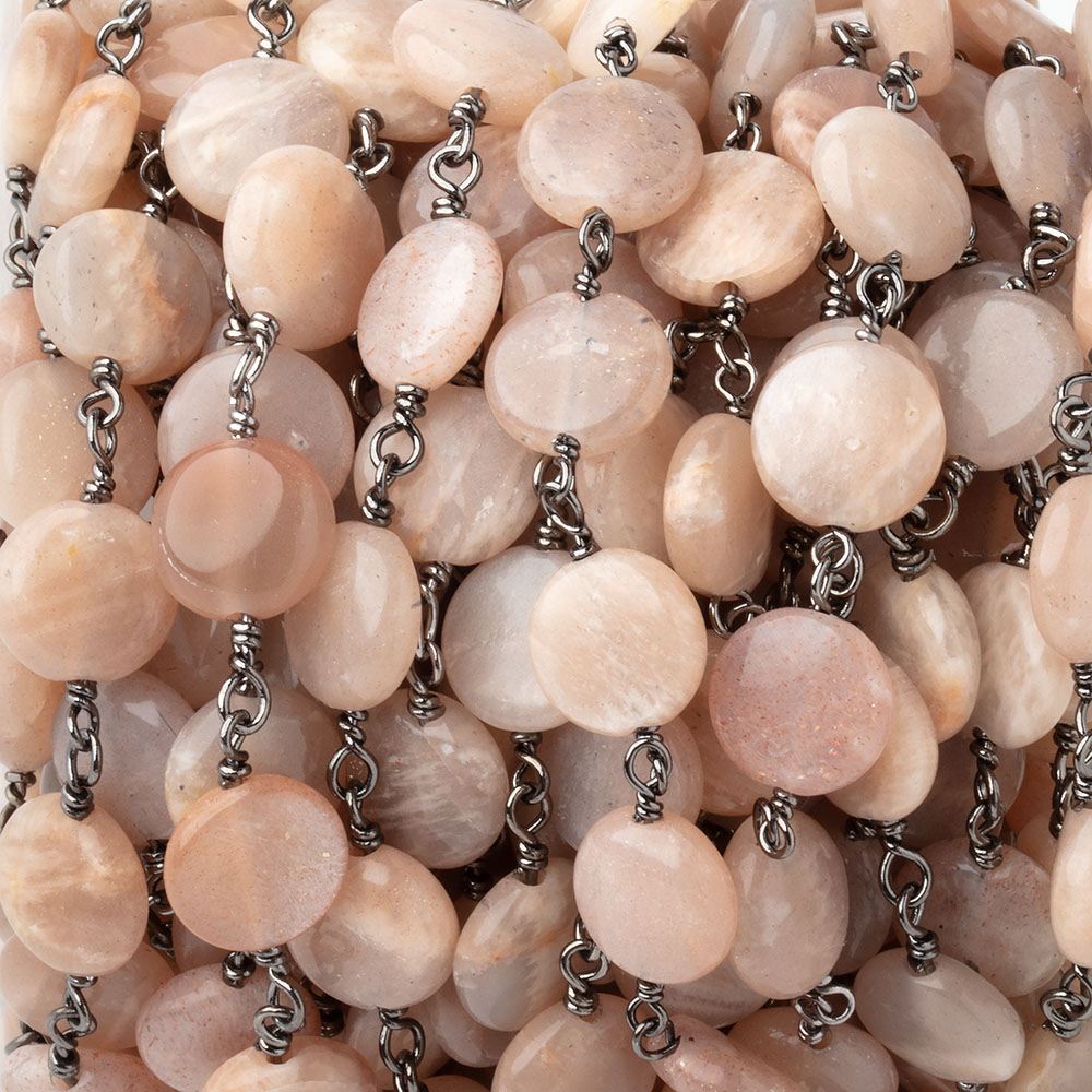 9mm Peach Moonstone Plain Coins on Black Gold Plated Chain (ONLINE ORDER ONLY)