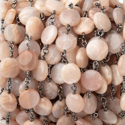 9mm Peach Moonstone Plain Coins on Black Gold Plated Chain (ONLINE ORDER ONLY)