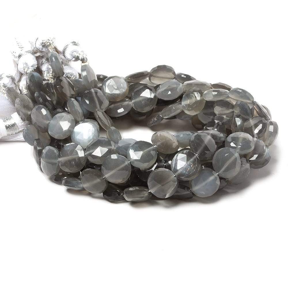 9mm Platinum Dark Grey Moonstone faceted coin beads 8 inch 23 pieces (ONLINE ORDER ONLY)