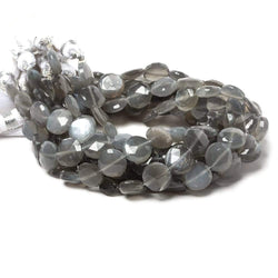 9mm Platinum Dark Grey Moonstone faceted coin beads 8 inch 23 pieces (ONLINE ORDER ONLY)