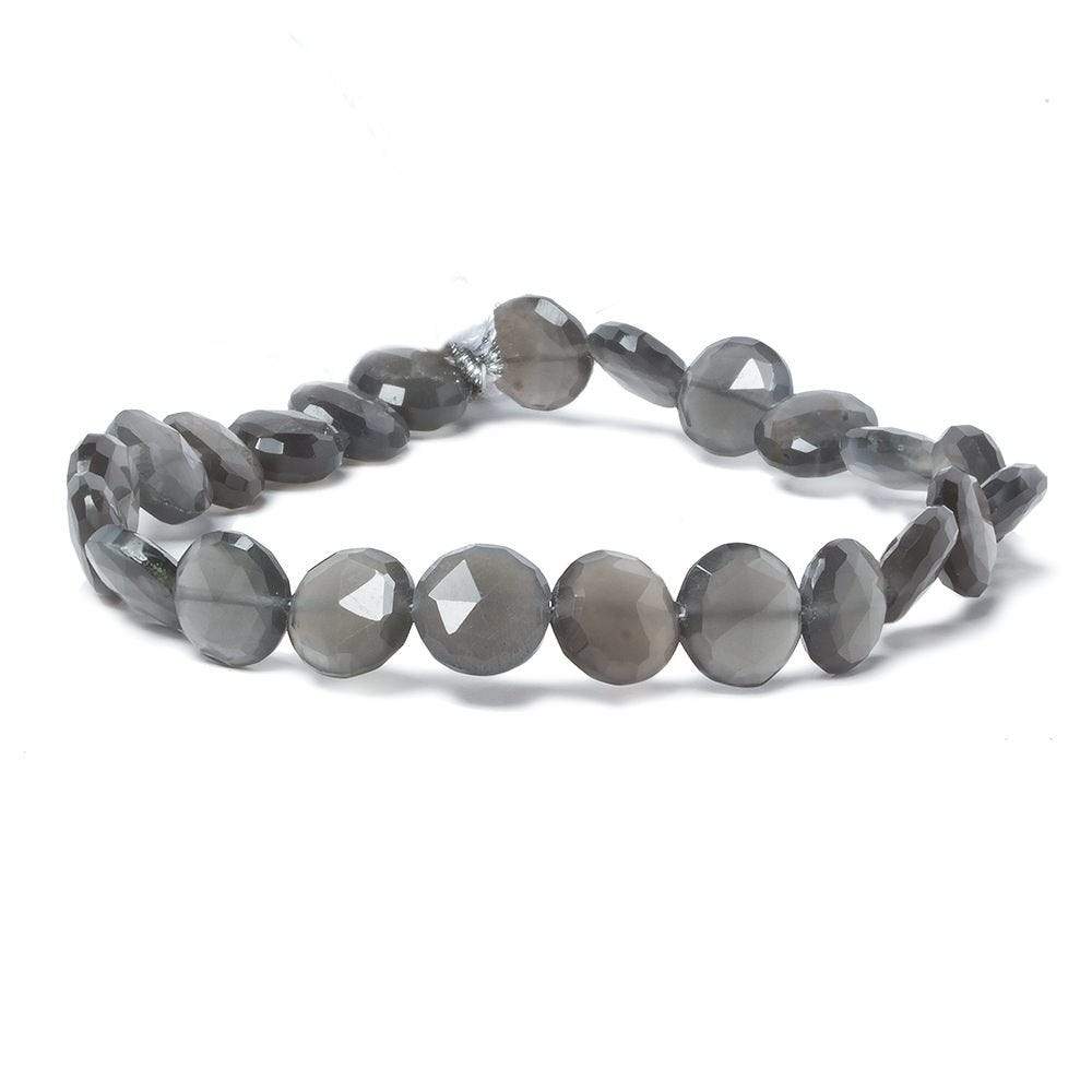 9mm Platinum Dark Grey Moonstone faceted coin beads 8 inch 23 pieces (ONLINE ORDER ONLY)