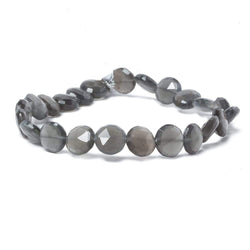 9mm Platinum Dark Grey Moonstone faceted coin beads 8 inch 23 pieces (ONLINE ORDER ONLY)