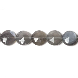 9mm Platinum Dark Grey Moonstone faceted coin beads 8 inch 23 pieces (ONLINE ORDER ONLY)