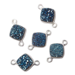 9mm Silver Bezel Metallic Aegean Blue Drusy Square Connector 1 piece (ONLINE ORDER ONLY)