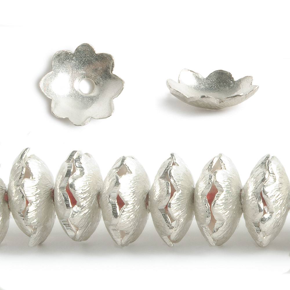 9mm Silver plated Brushed Scalloped Edge Bead Cap 7.5 inch 86 pieces (ONLINE ORDER ONLY)
