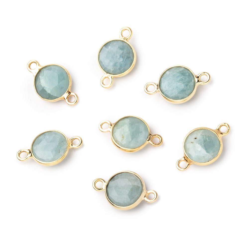 9mm Vermeil Bezel Milky Aquamarine Faceted Coin Connector 1 Focal piece (ONLINE ORDER ONLY)