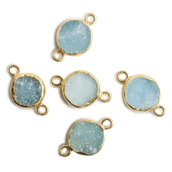 9mm Vermeil Bezel Sky Blue Drusy Coin 2 ring Charm Connector 1 piece (ONLINE ORDER ONLY)
