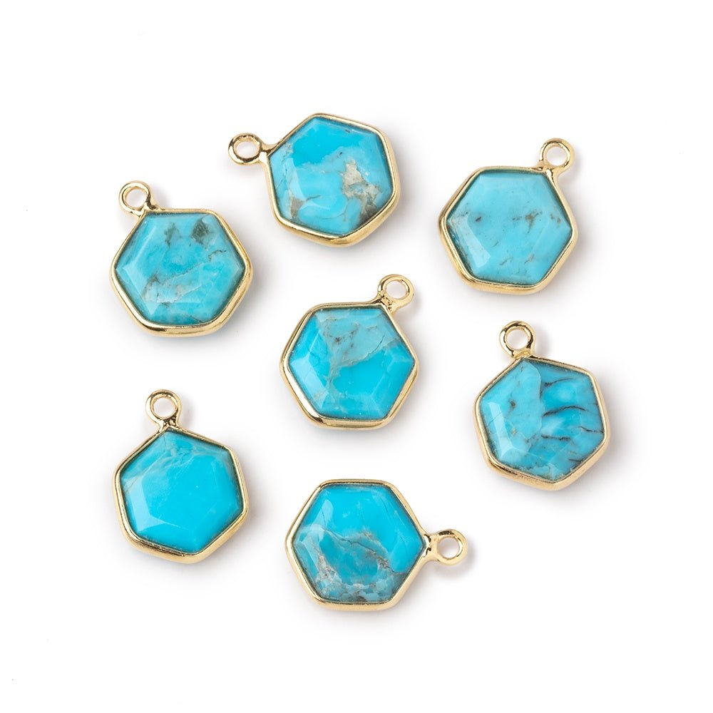 9mm Vermeil Bezel Turquoise Howlite Bevel Faceted Hexagon Pendant 1 piece (ONLINE ORDER ONLY)