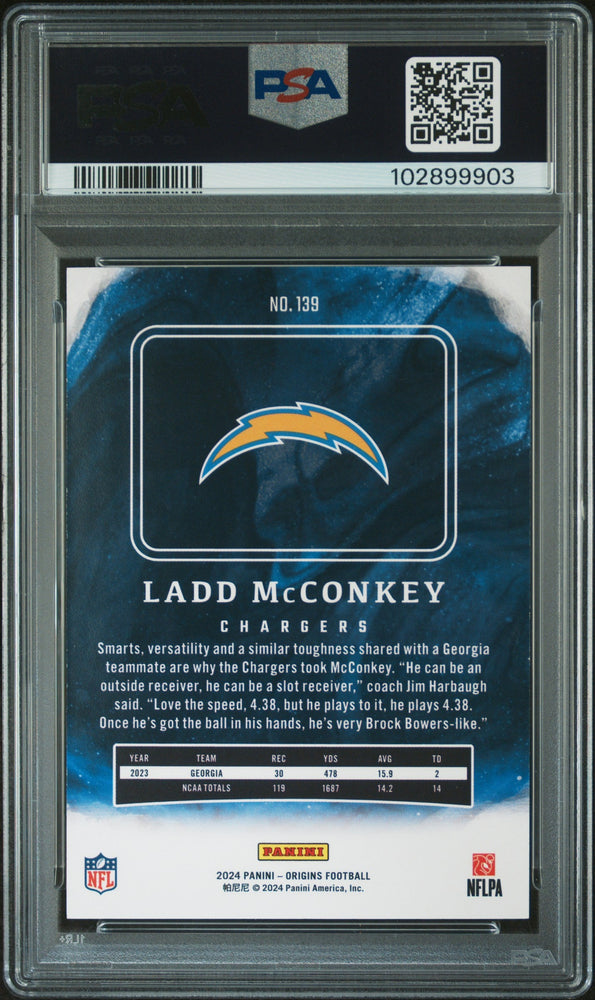Graded 2024 Panini Origins Ladd McConkey #139 Rookie RC Football Card PSA 10 Gem Mint (ONLINE ORDER ONLY)